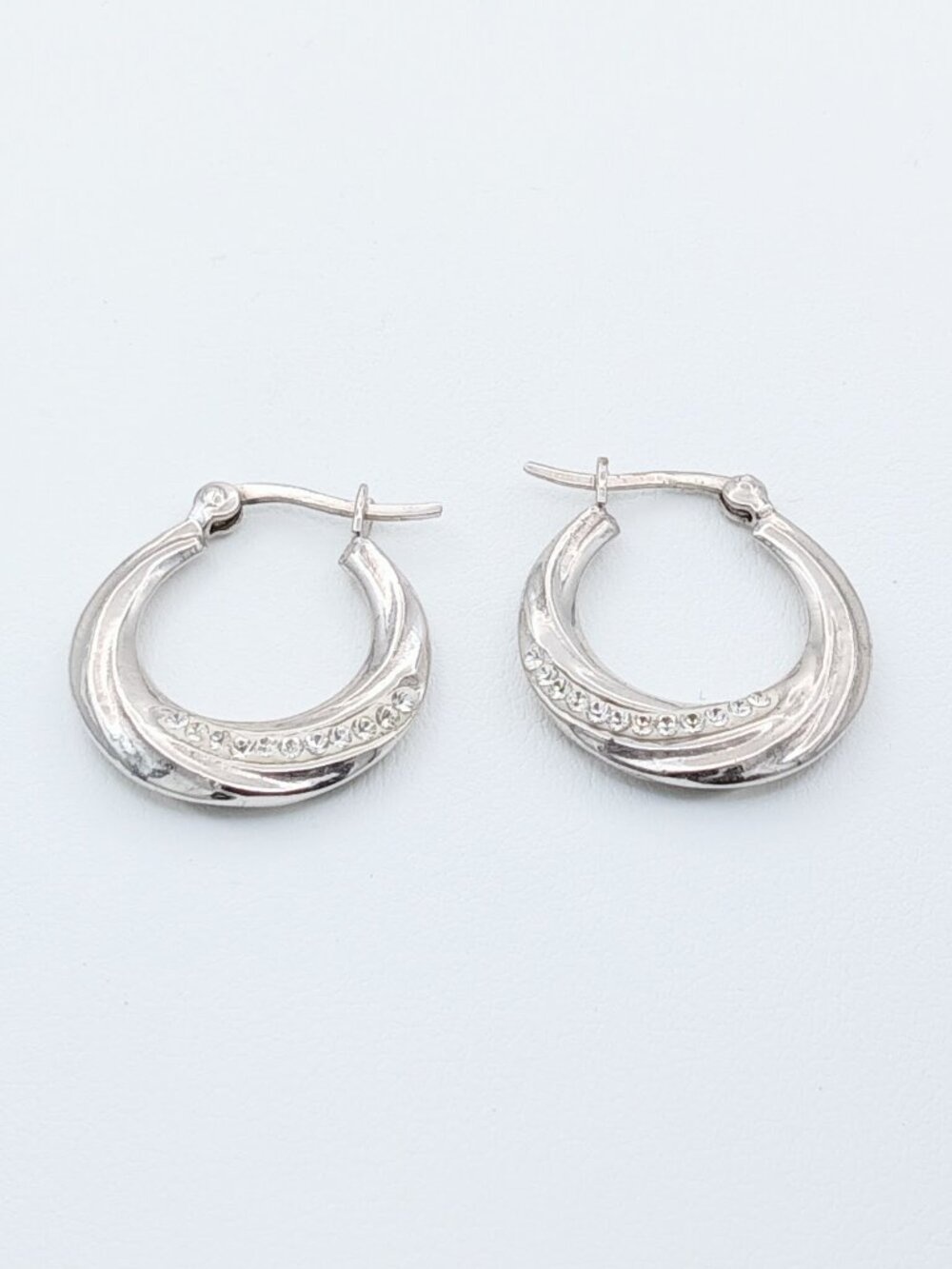 Vintage 925 Sterling Silver Fluted Crystal Hoop Earrings